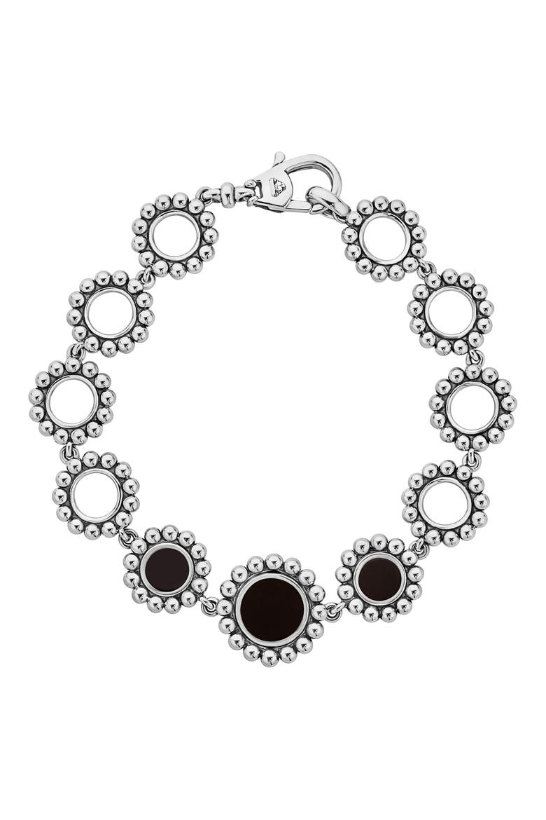 Maya Circle Link Bracelet, Main, color, SILVER/ ONYX