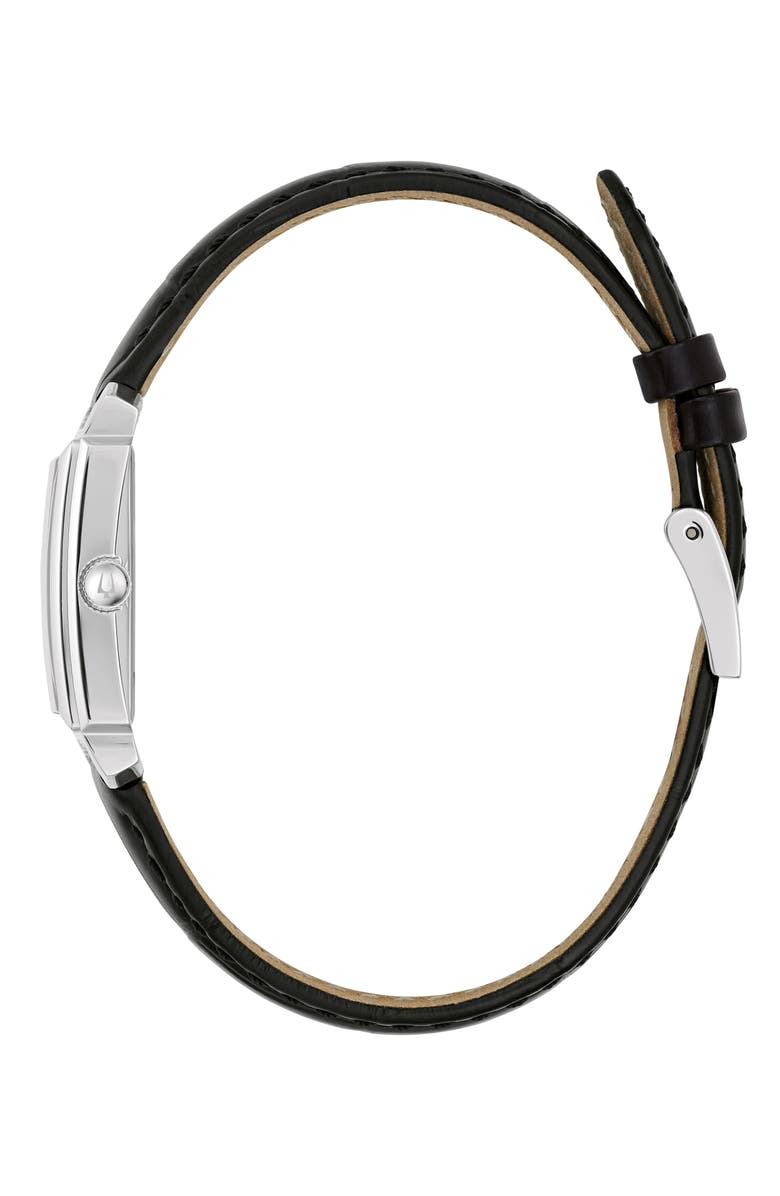 BULOVA Sutton Mother-of-Pearl Leather Strap Watch, 21mm, Alternate, color, Silver-Tone