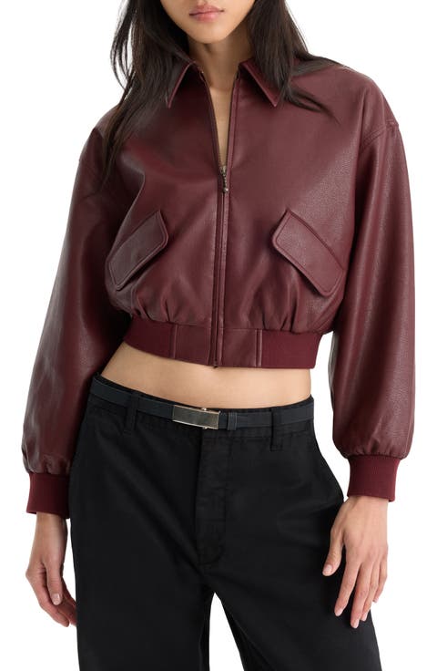 Better Than Leather Cropped Faux Leather Bomber Jacket