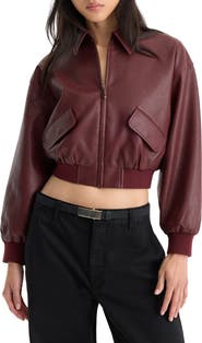 Good American Better Than Leather Cropped Faux Leather Bomber Jacket