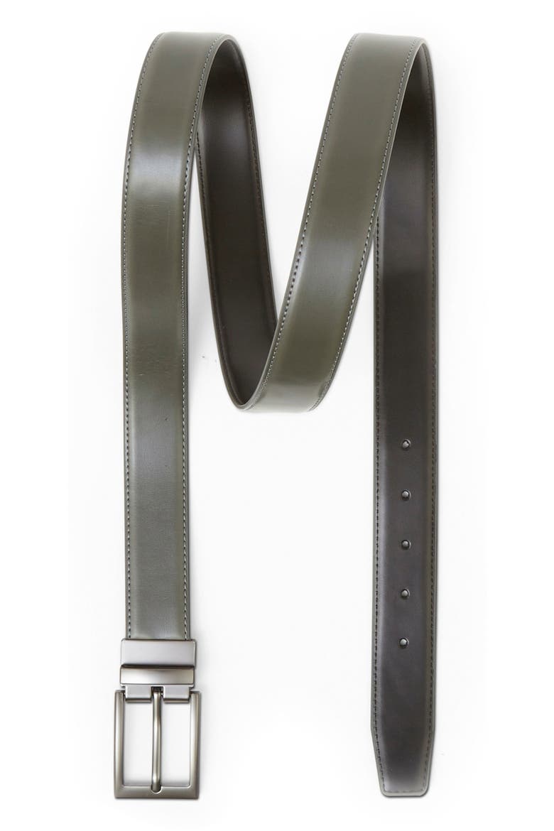 Reversible Leather Belt with Rotating Buckle, Main, color, Charcoal/Black