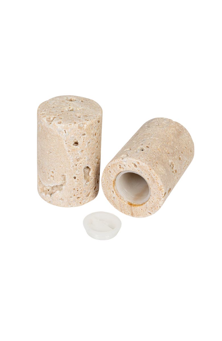 Storied Home Round Travertine Salt and Pepper Shakers, Main, color, Natural
