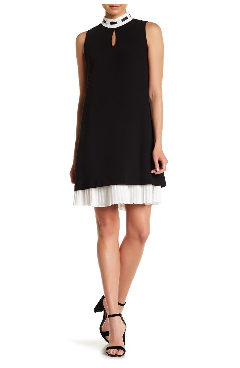 Nanette Lepore Mock Neck Pleated Hem Dress, Main, color, 