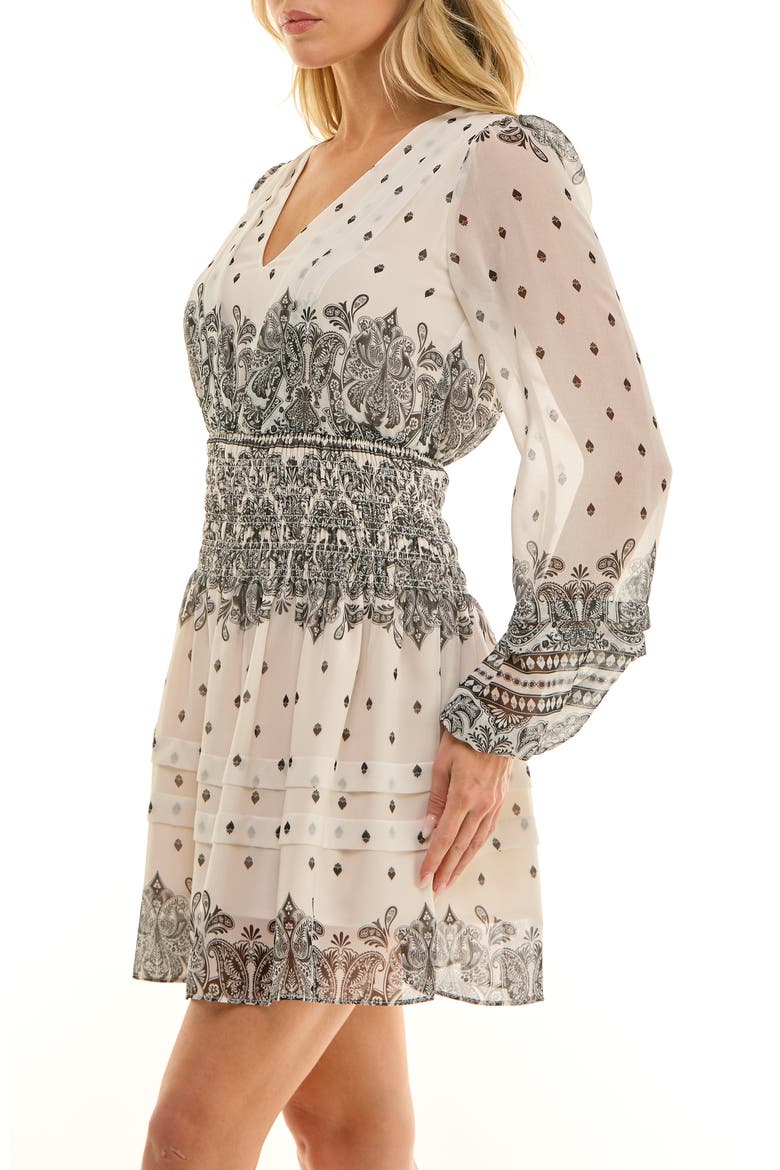 Paisley Long Sleeve Fit & Flare Dress, Alternate, color, IVORY/ BLACK