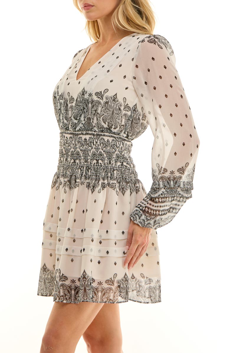 Socialite Paisley Long Sleeve Fit & Flare Dress, Alternate, color, Ivory/ Black