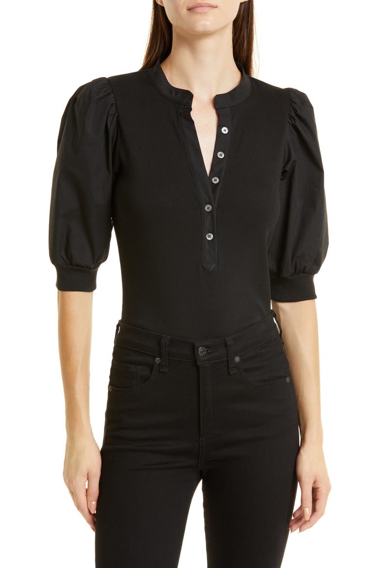 Coralee Front Button Blouse, Main, color, BLACK