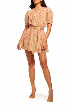 Ramy Brook Selby Belted Floral Embroidered Puff Sleeve Minidress