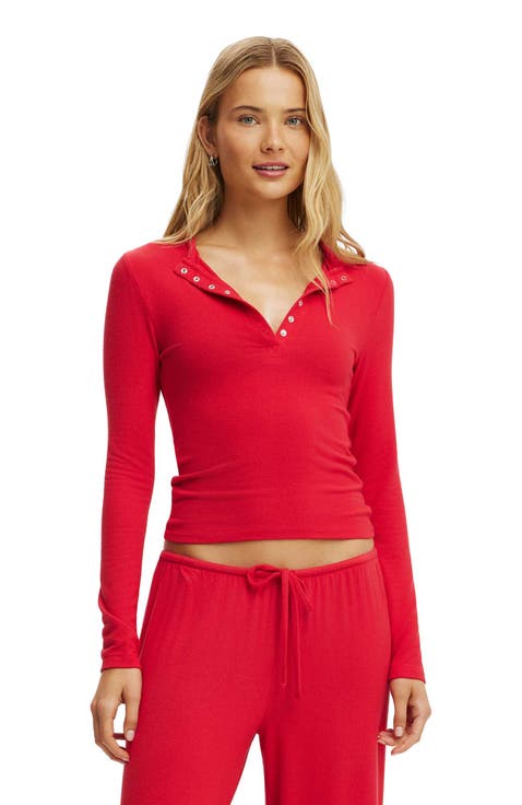 Women's Super Soft Henley Long Sleeve Top