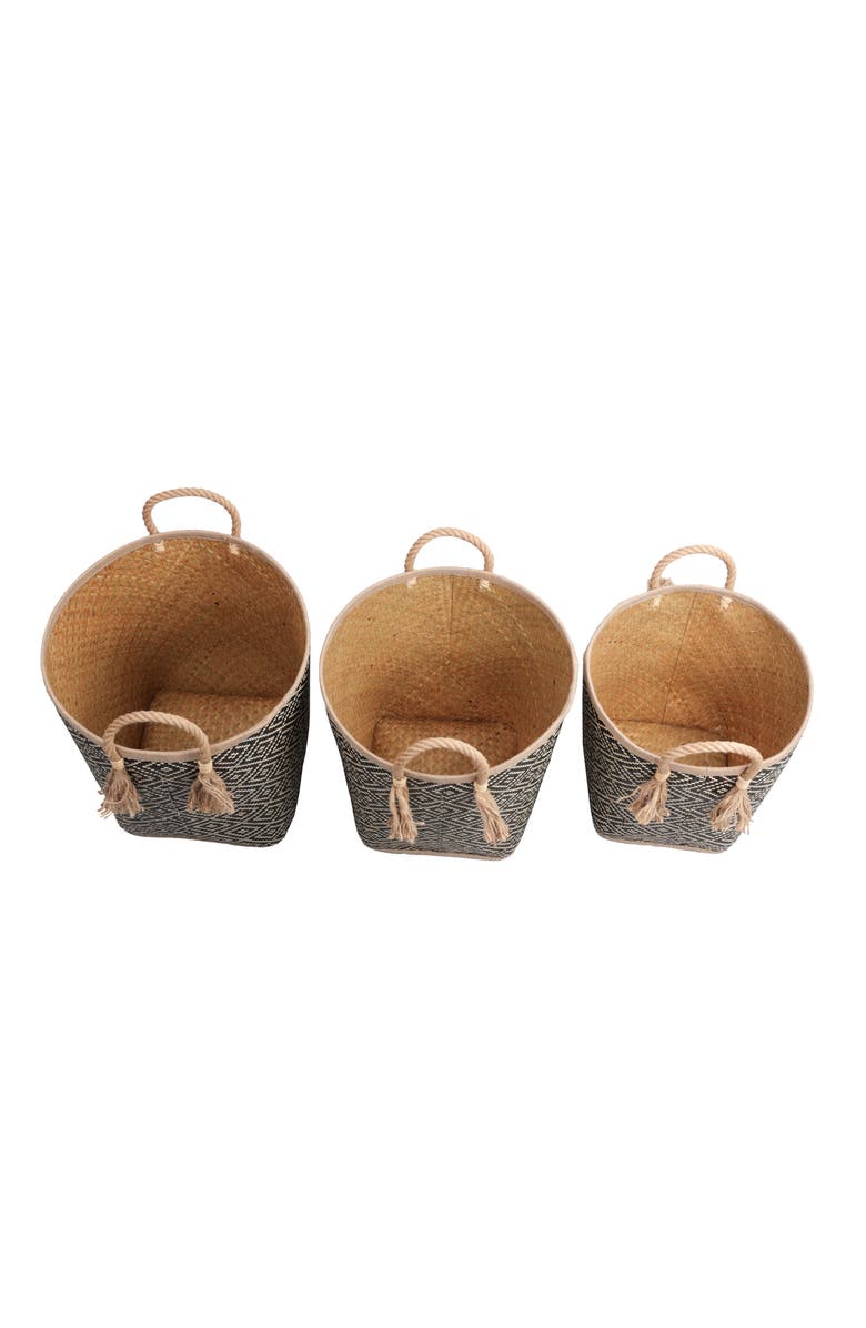 HAPPIMESS Celia Handwoven Palm Leaf Nesting Storage Baskets with Rope Handles, Alternate, color, Natural/White