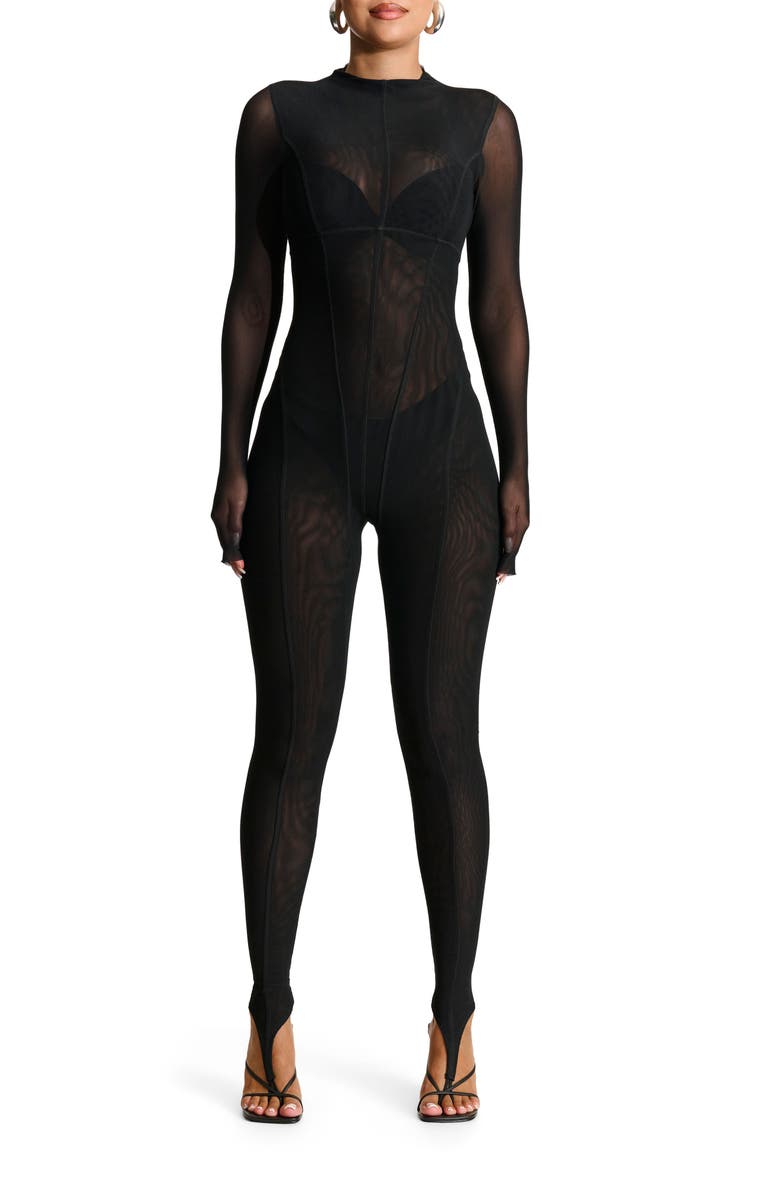 Naked Wardrobe Mesh Toe Loop Jumpsuit, Main, color, 