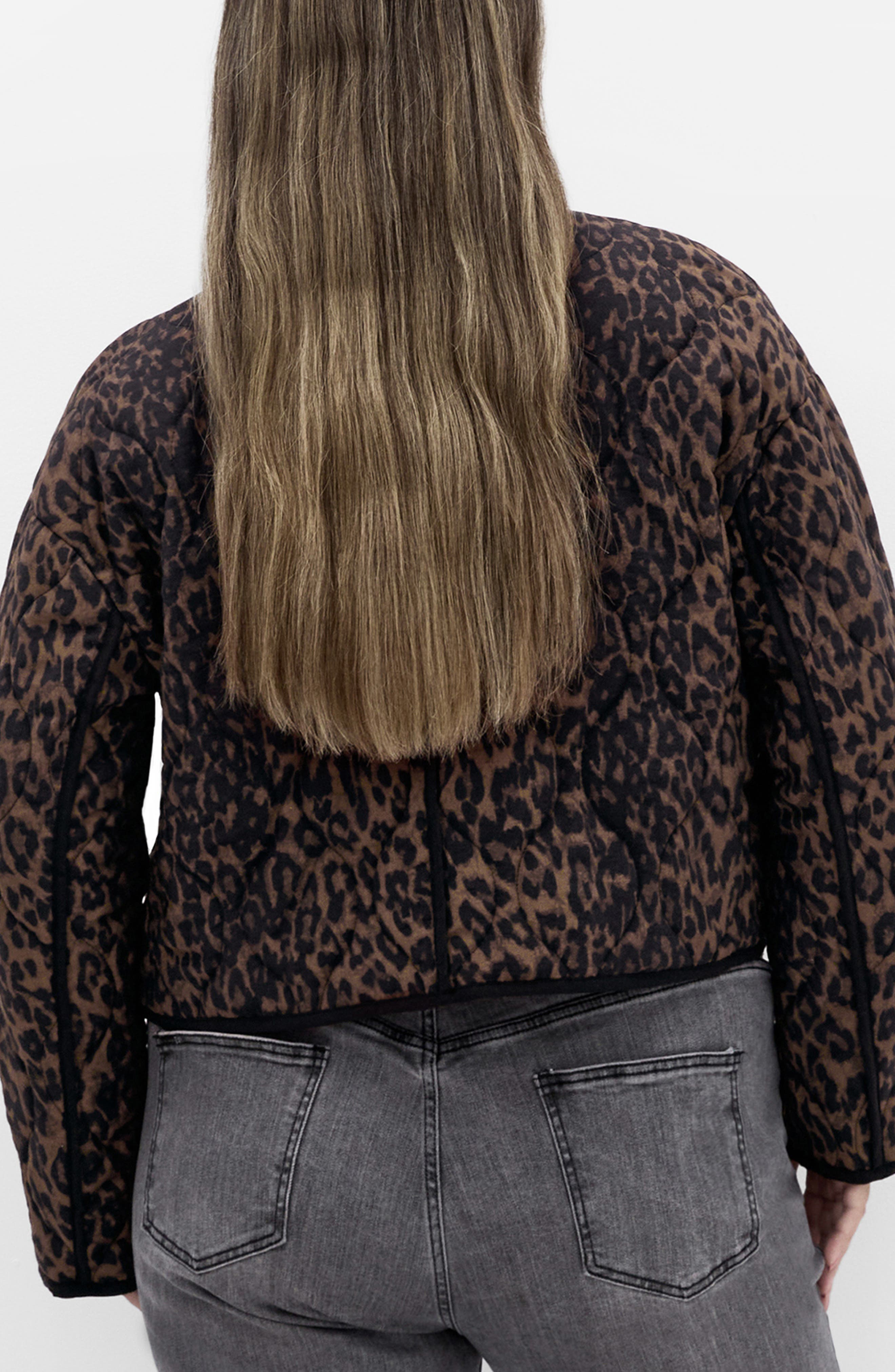Leopard Print Crop Quilted Jacket - image 2