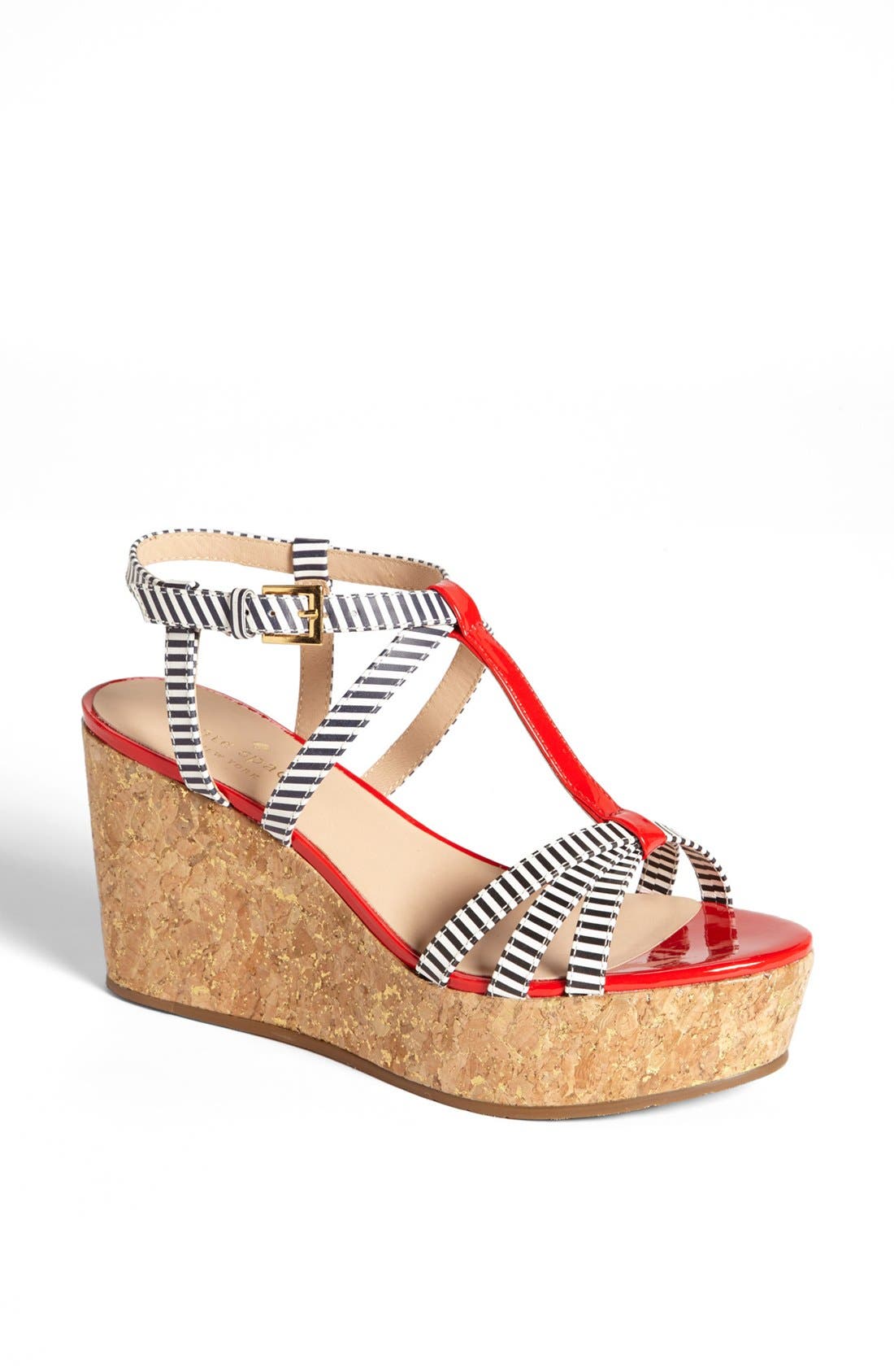 'tropez' wedge platform sandal, Main, color, NAVY CREAM STRIPE/ MARASCHINO