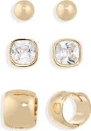 NORDSTROM RACK Set of 3 Cubic Zirconia Stud & Huggie Hoop Earrings