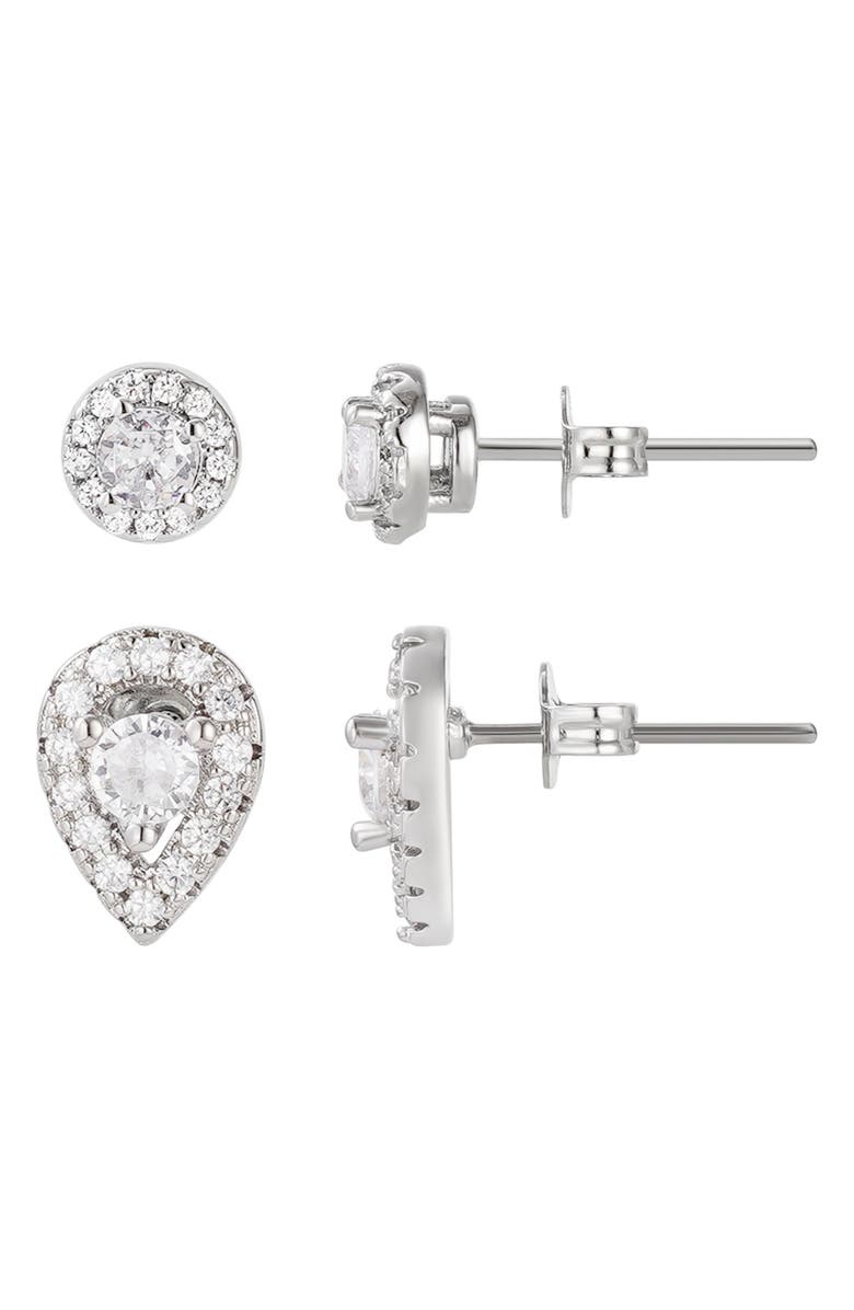 Adornia Set of 2 Assorted Cubic Zirconia Stud Earrings, Main, color, Silver