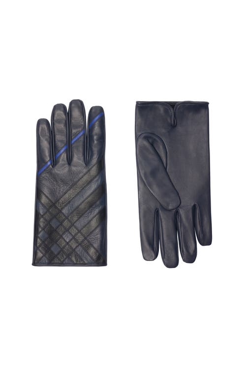 Burberry Check Intarsia Leather Gloves In Gray