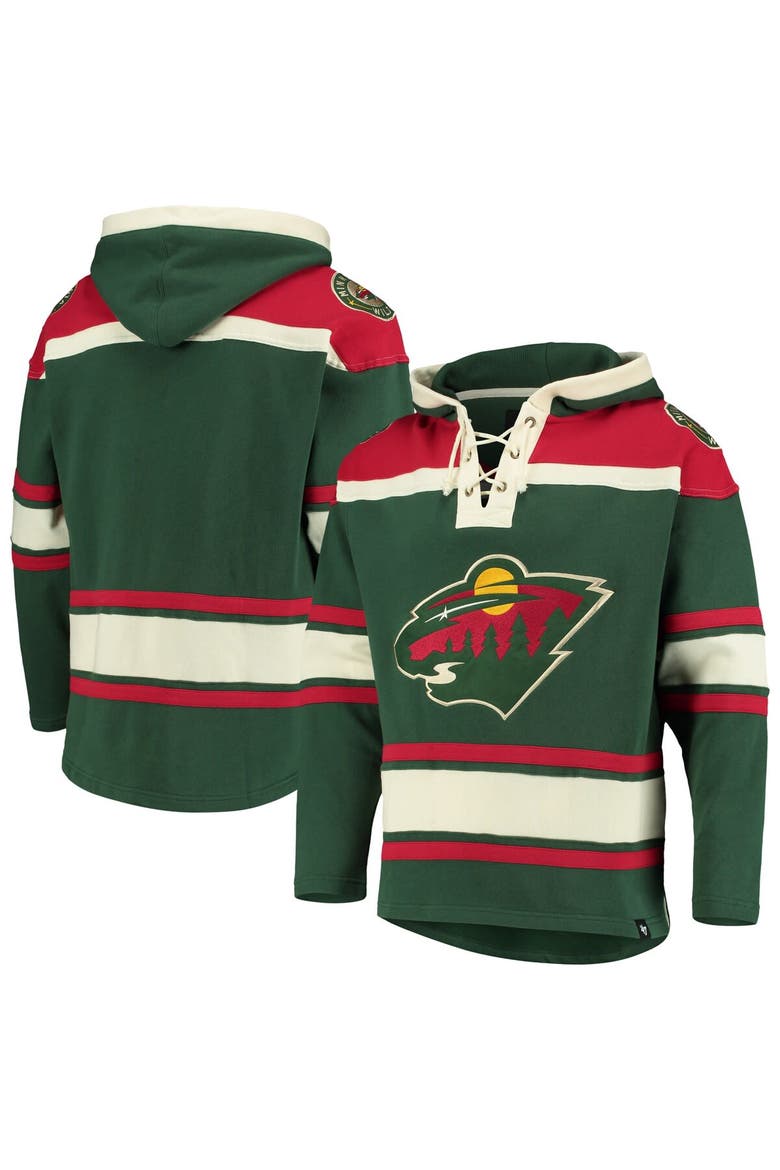 Men's '47 Green Minnesota Wild Superior Lacer Pullover Hoodie, Alternate, color, Green