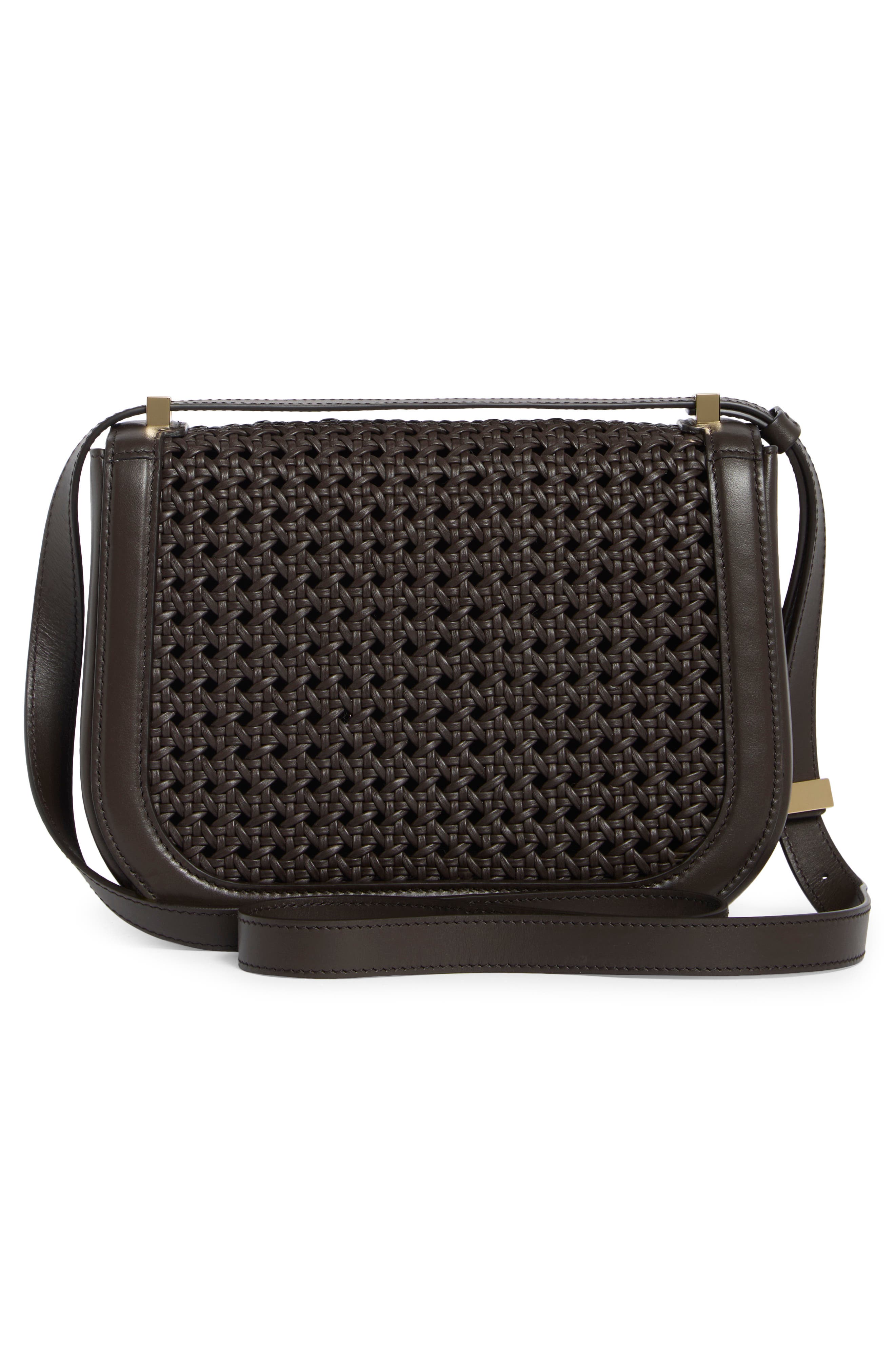 FERRAGAMO Double Gancini Woven Leather Crossbody Bag, Alternate, color, Testa Di Moro