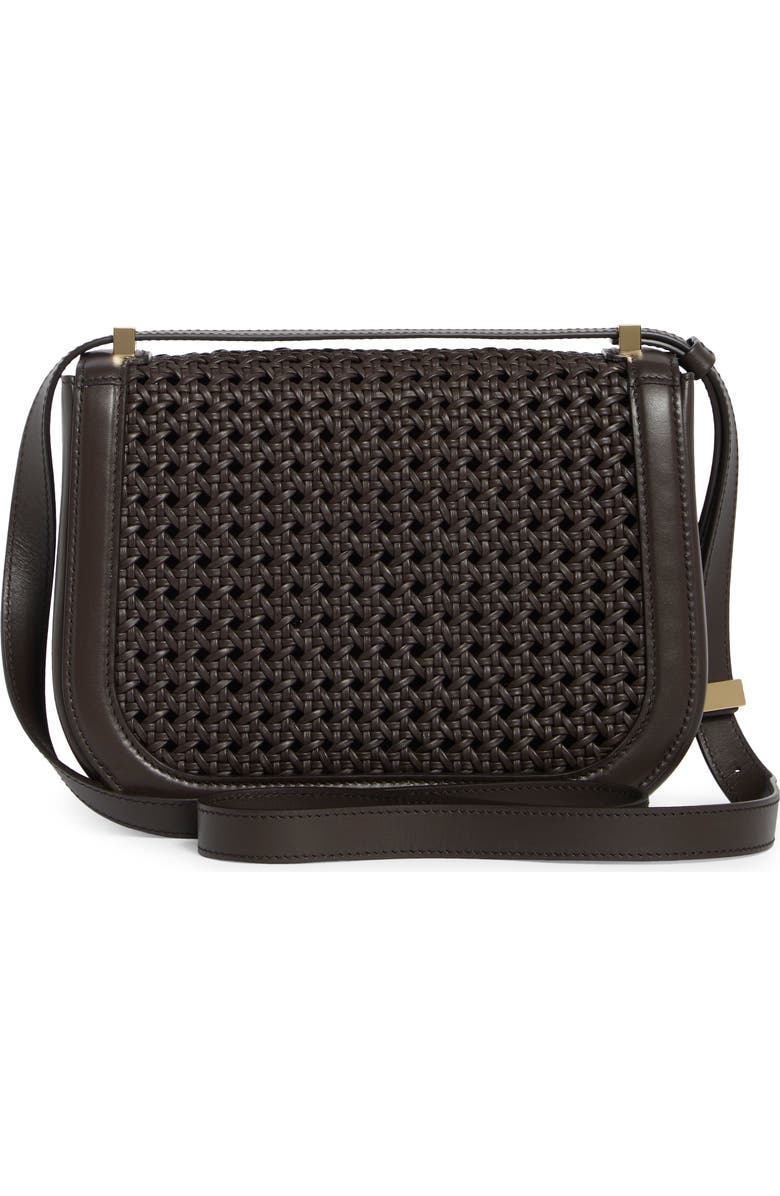 FERRAGAMO Double Gancini Woven Leather Crossbody Bag, Alternate, color, Testa Di Moro