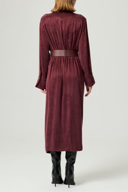 Nocturne Belted Draped Shirt-collar Maxi Dress In Burgundy