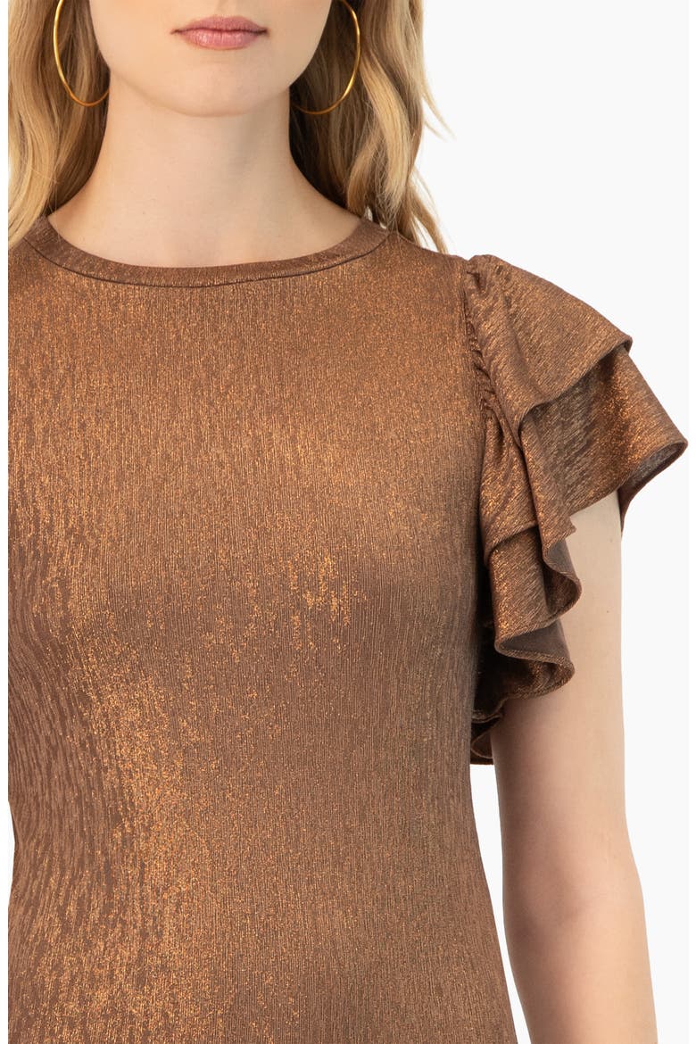 Ruffled Sleeve Round Neck Bodysuit, Alternate, color, Copper