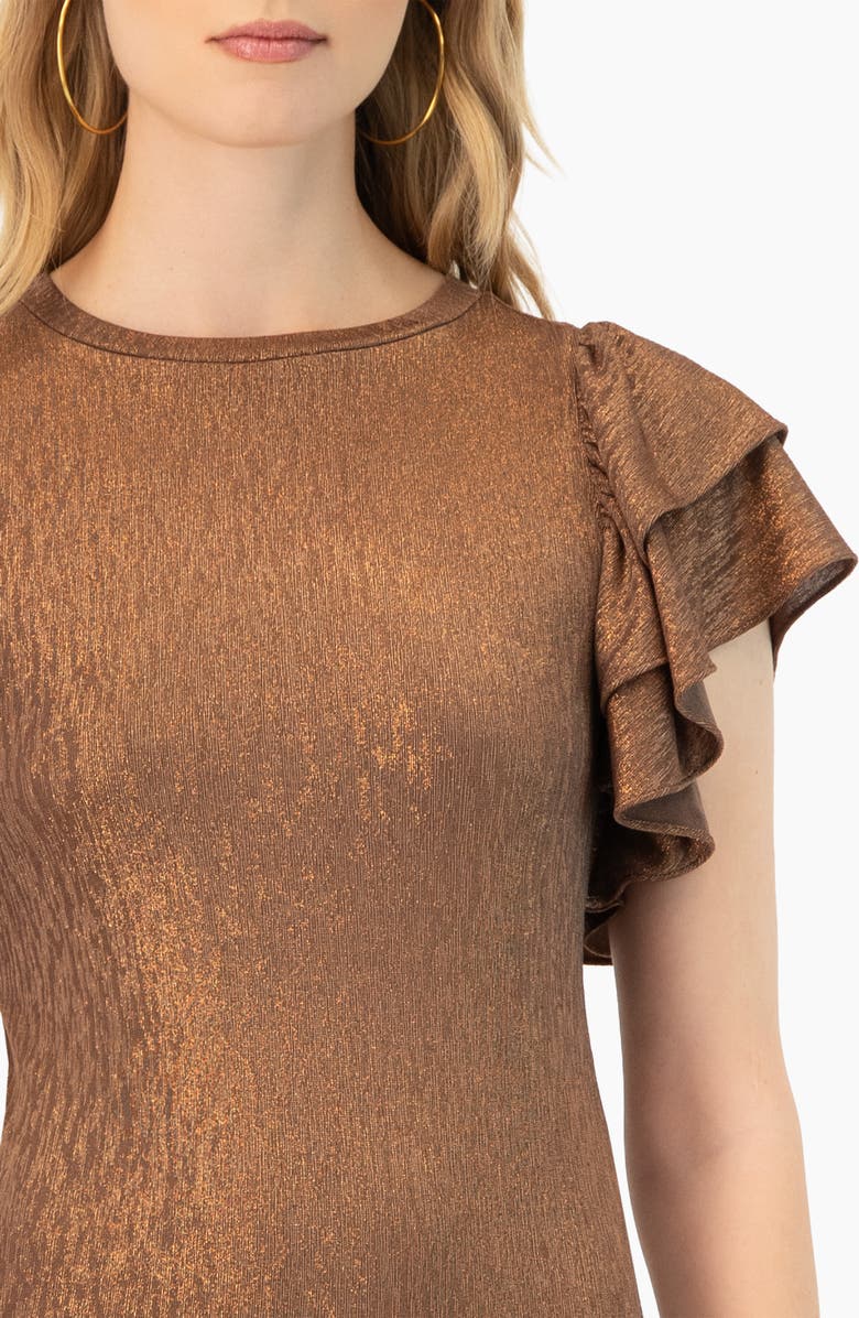 IVONNE Ruffled Sleeve Round Neck Bodysuit, Alternate, color, Copper