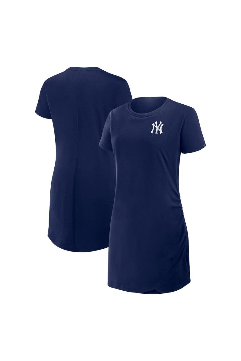 Women's Fanatics Navy New York Yankees Ruched Drape T-Shirt Dress, Alternate, color, Navy