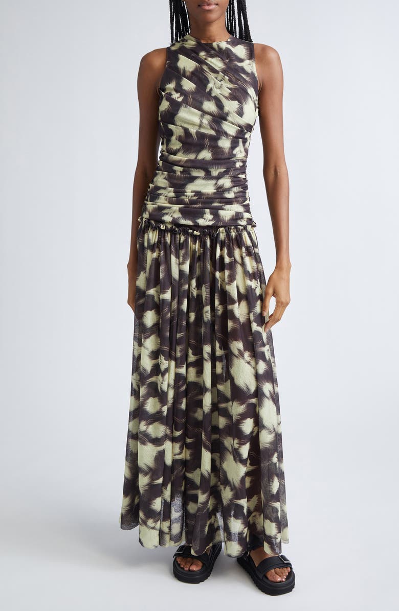 Siedrés Alina Print Ruched Open Back Mesh Dress, Main, color, 