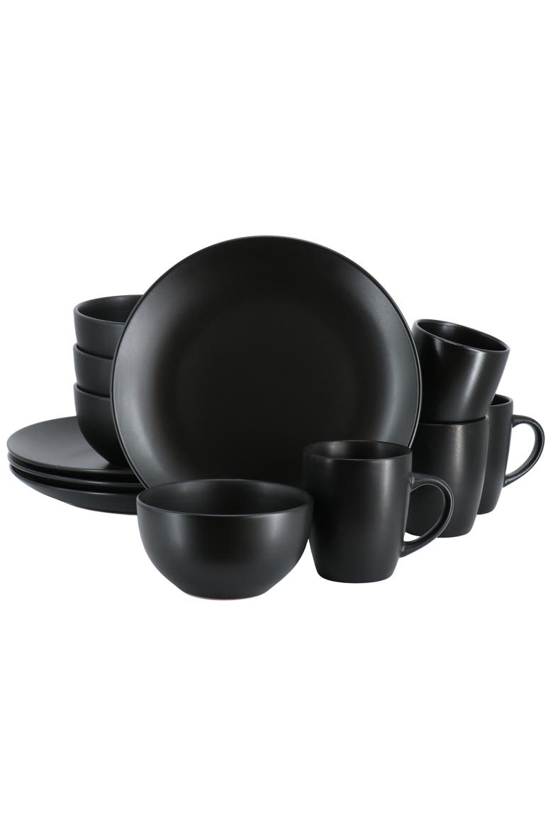 Everyday Plus 12 Piece Round Stoneware Dinnerware Set, Main, color, Black