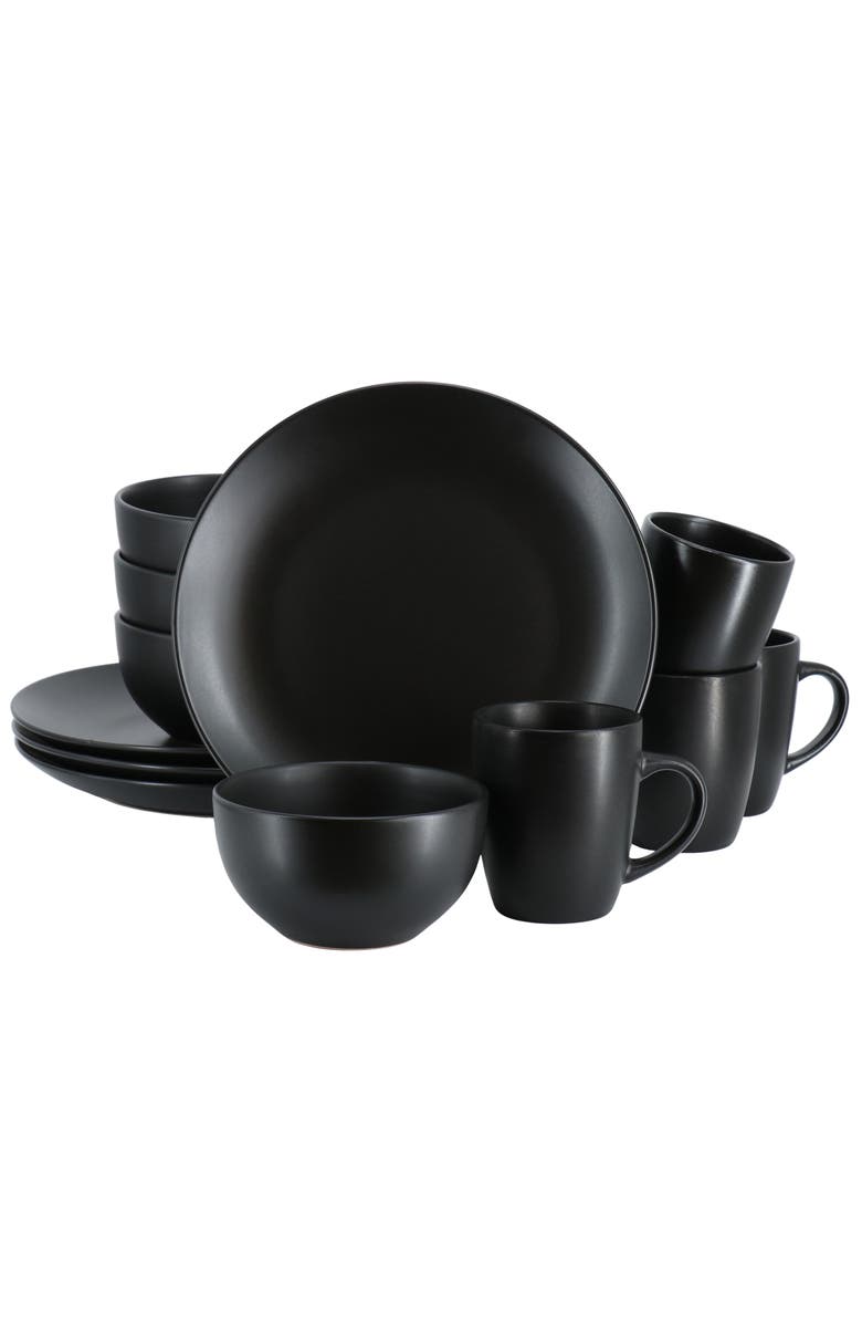 Gibson Home Everyday Plus 12 Piece Round Stoneware Dinnerware Set, Main, color, Black
