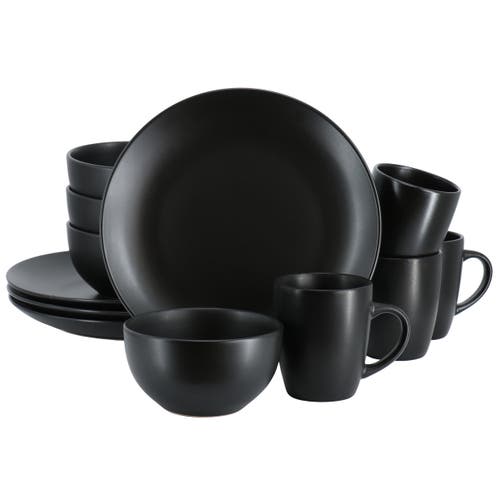 Gibson Home Everyday Plus 12 Piece Round Stoneware Dinnerware Set In Black