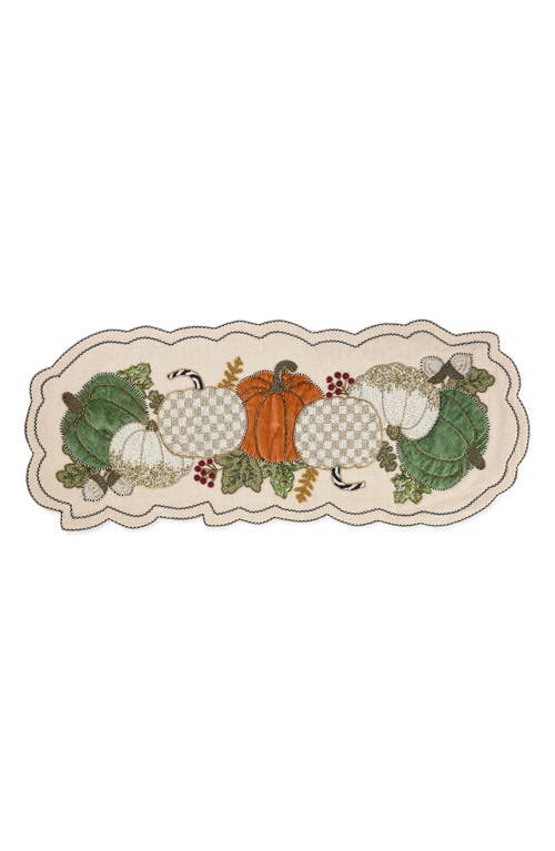 Mackenzie-childs Mackenzie Childs Mocha Check Pumpkin Beaded Table Runner In Multi