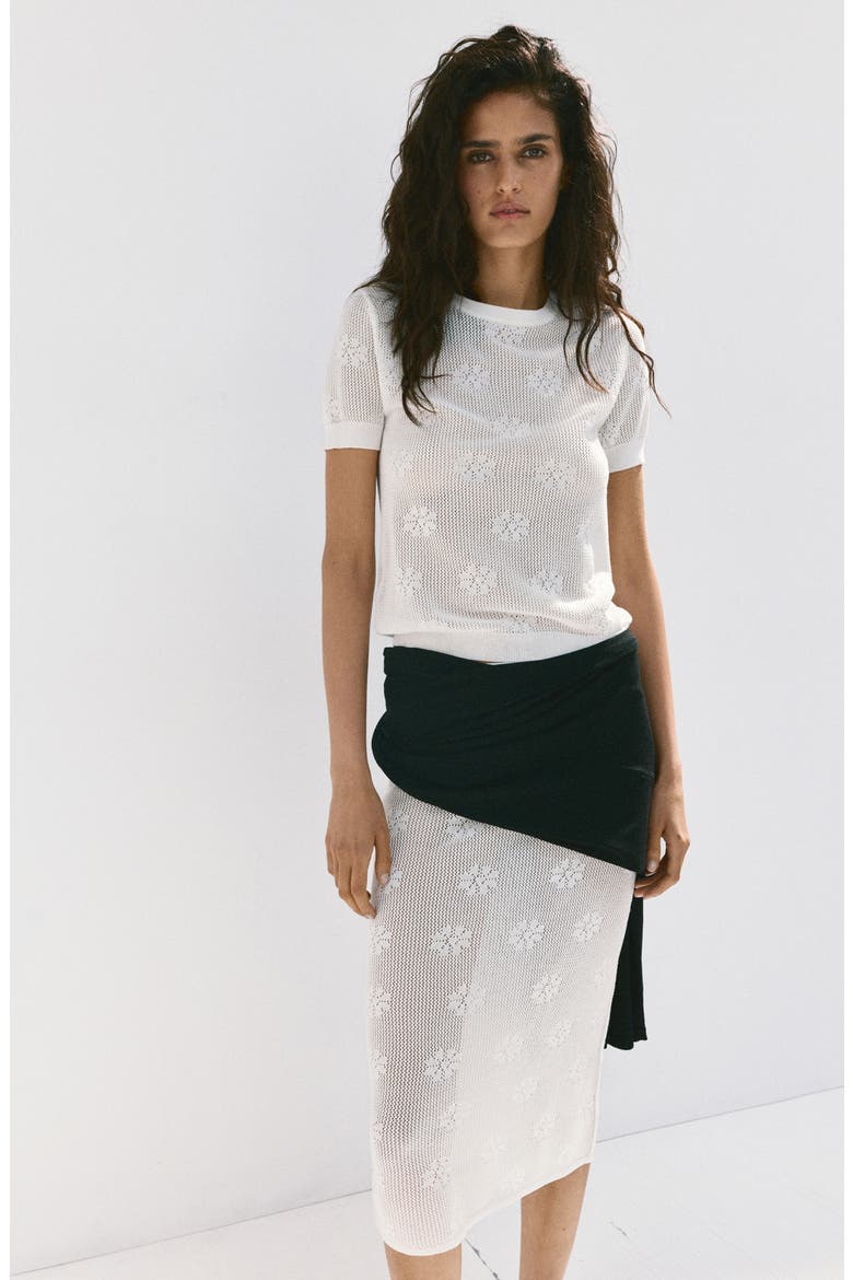Floral Crochet Midi Skirt, Alternate, color, WHITE