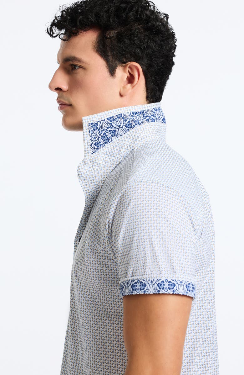 Robert Graham Copacabana Classic Fit Gingham Short Sleeve Knit Button-Up Shirt, Alternate, color, White Multi