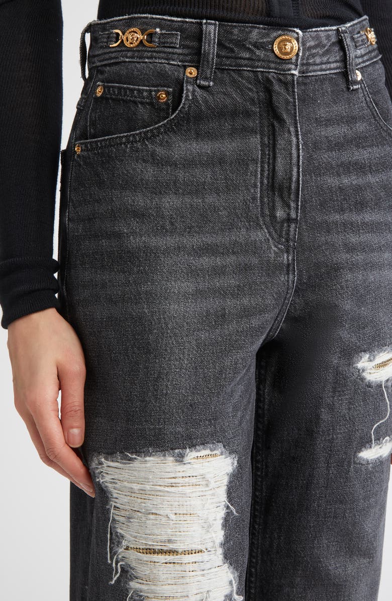 Versace Rip & Repair Straight Leg Jeans, Alternate, color, Black