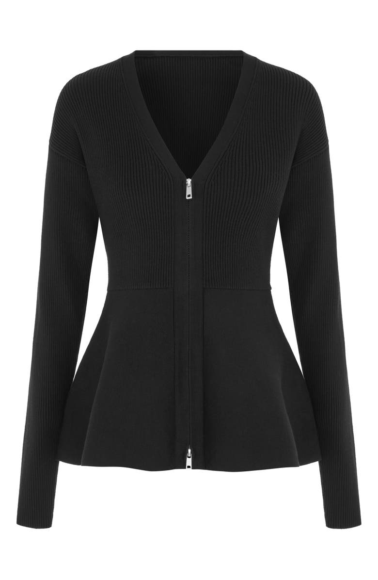 ALIGNE Peplum Detail Rib Zip Cardigan, Alternate, color, Black