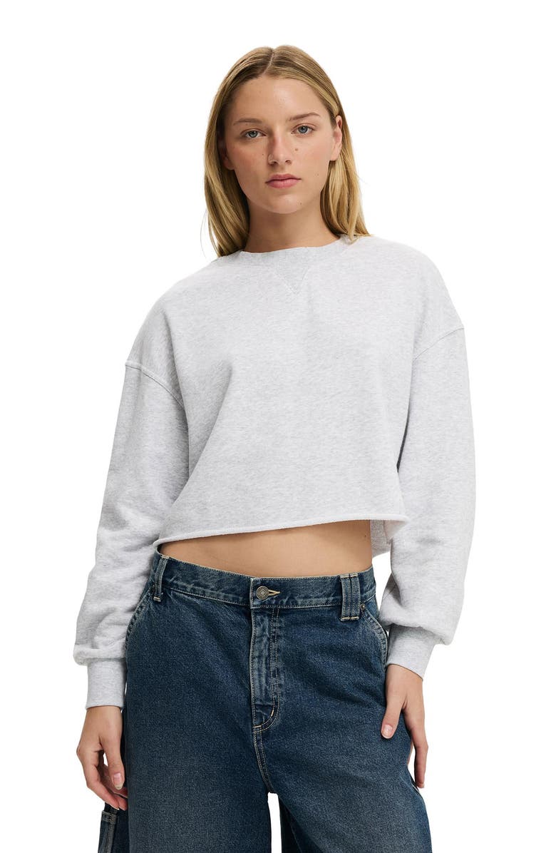 Cotton On Women's Cropped Fleece Sweatshirt, Main, color, Soft Grey Marle