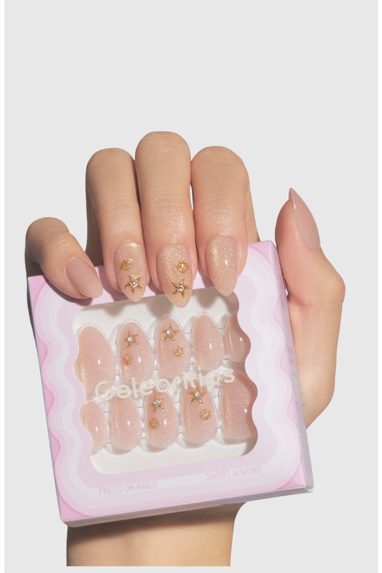 3D Sparkling Berry Short Almond Press-On Nails, Alternate, color, GOLDEN WATER FAIRY