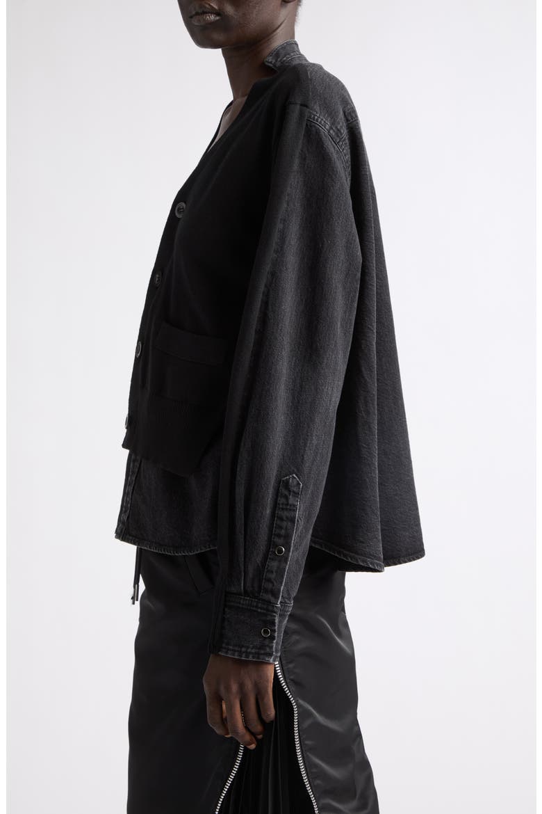 Cardigan Front Denim Shirt, Alternate, color, BLACK