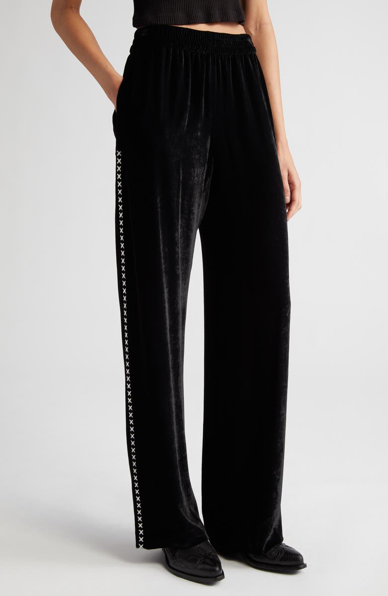 Golden Goose Journey Embroidered Side Stripe Velvet Track Pants, Alternate, color, 