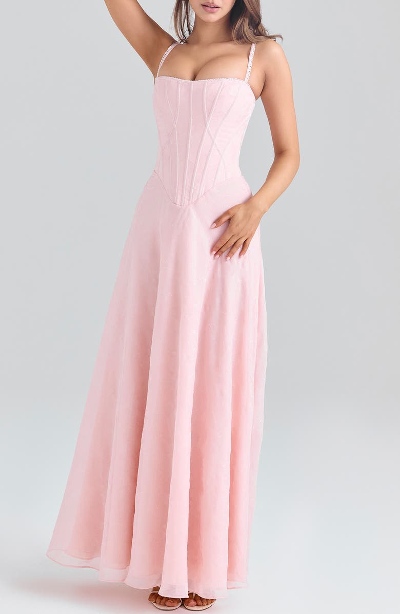 HOUSE OF CB Esme Fil Coupé Chiffon Gown, Alternate, color, Blush Pink
