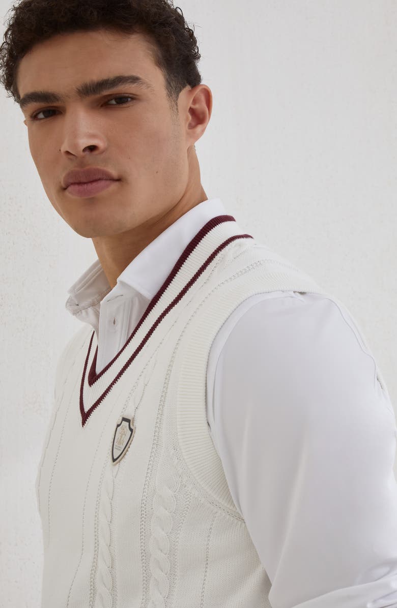 Brunello Cucinelli Cable knit sweater vest, Alternate, color, Panama