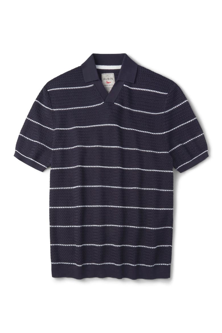 Alford Textured Cotton Polo Shirt, Alternate, color, Navy/Ecru Stripe