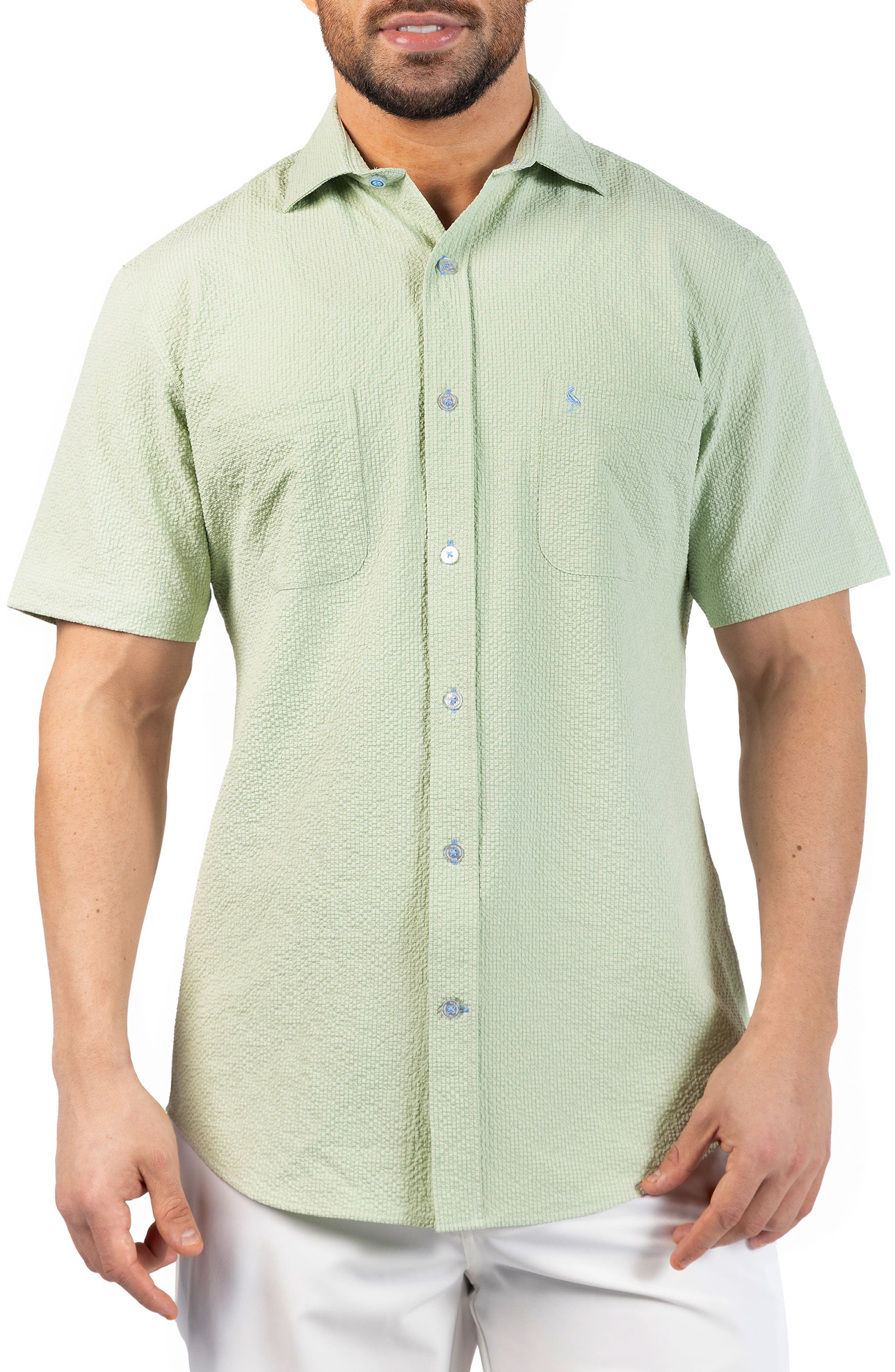 TailorByrd Seersucker Short Sleeve Button-Up Shirt