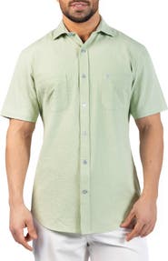 TailorByrd Seersucker Short Sleeve Button-Up Shirt