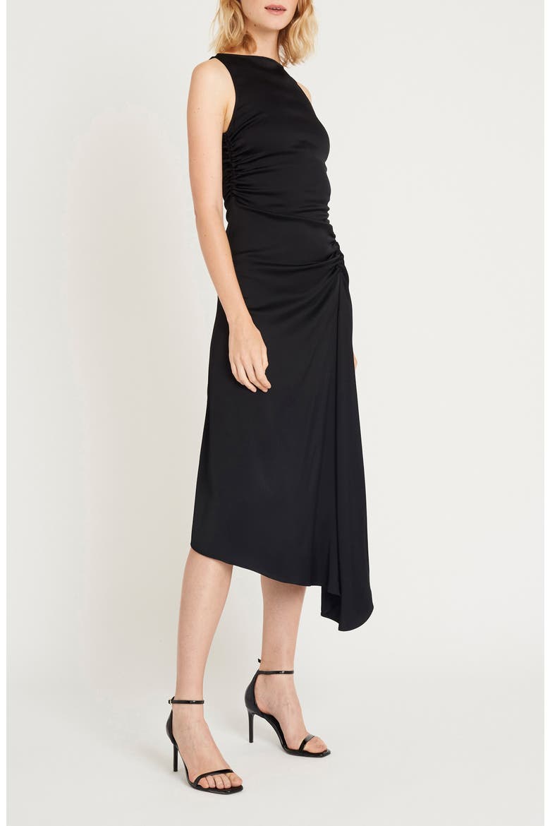 Finch Ruched Satin Midi Dress, Alternate, color, METEORITE