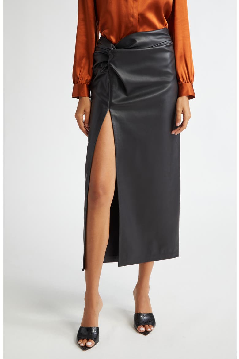 Lilou Twist Front Faux Leather Skirt, Main, color, BLACK