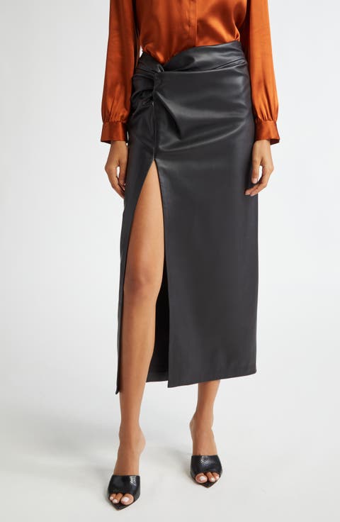 Lilou Twist Front Faux Leather Skirt