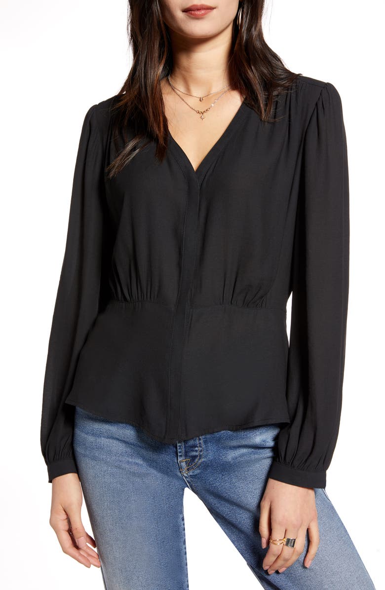 Treasure & Bond V-Neck Shirred Blouse, Main, color, 