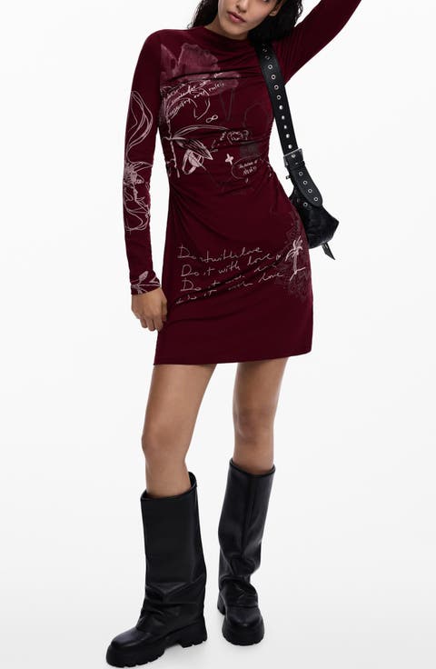Allover Print Long Sleeve Minidress