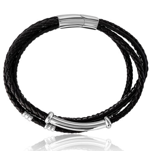 Lucky Brand Stainless Steel Triple Row Black Cord Bracelet In Black